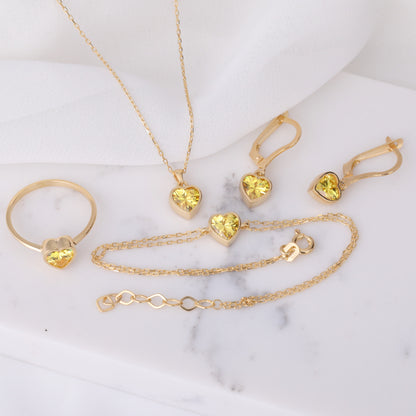 Heart Yellow Topaz Bezel Necklace in 14K Solid Gold, Birthstone Charm Pendant Queen Jewelry Necklace
