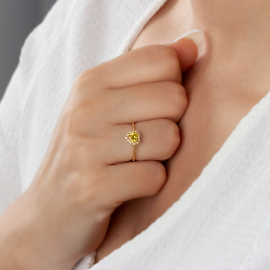 Real Diamond Heart Yellow Topaz Ring 8K/10K/14K Solid Gold