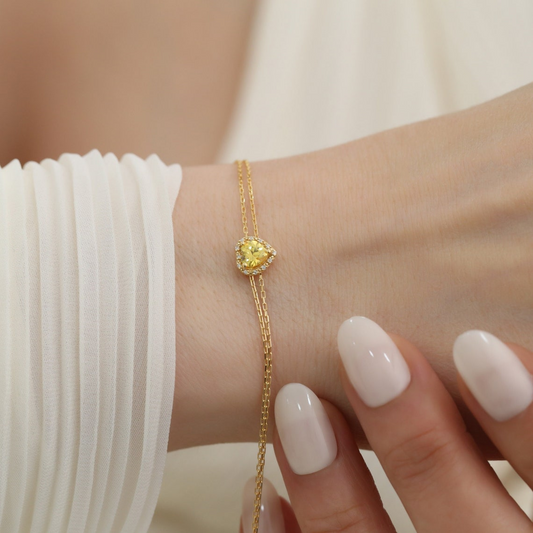 Yellow Topaz Heart Bracelet with Real Diamond, 8K/10K/14K Solid Gold