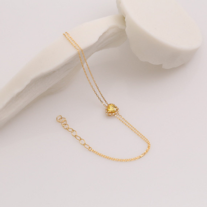 Yellow Topaz Heart Bracelet with Real Diamond, 8K/10K/14K Solid Gold