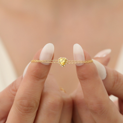 Yellow Topaz Heart Bracelet with Real Diamond, 8K/10K/14K Solid Gold
