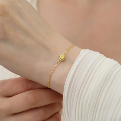 Yellow Topaz Heart Bracelet with Real Diamond, 8K/10K/14K Solid Gold