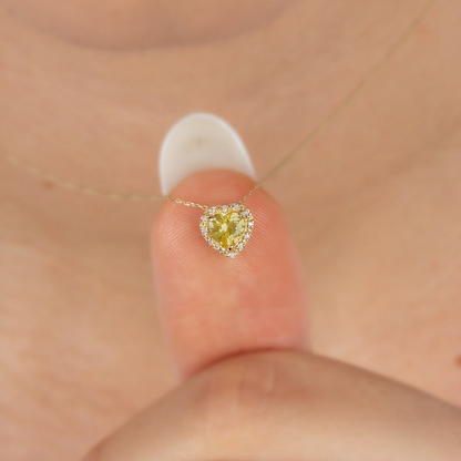 Yellow Topaz Heart Necklace with Real Diamond, 8K/10K/14K Solid Gold