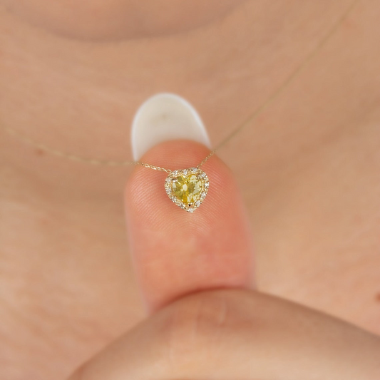 Yellow Topaz Heart Necklace with Real Diamond, 8K/10K/14K Solid Gold