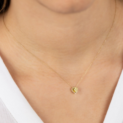 Yellow Topaz Heart Necklace with Real Diamond, 8K/10K/14K Solid Gold