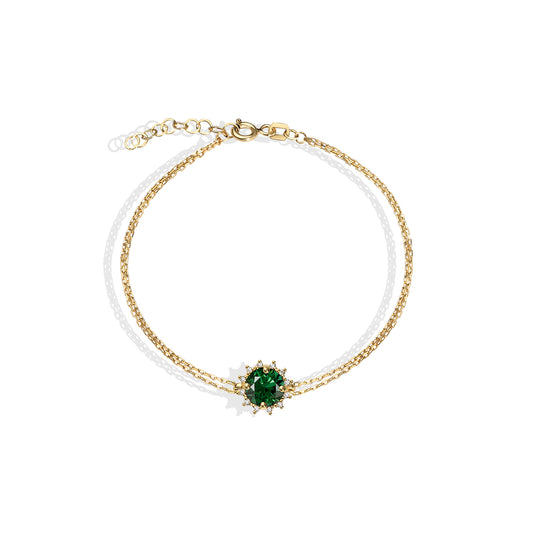 Round Emerald Bracelet with Real Diamond, 8K/10K/14K Solid Gold, May Birthstone