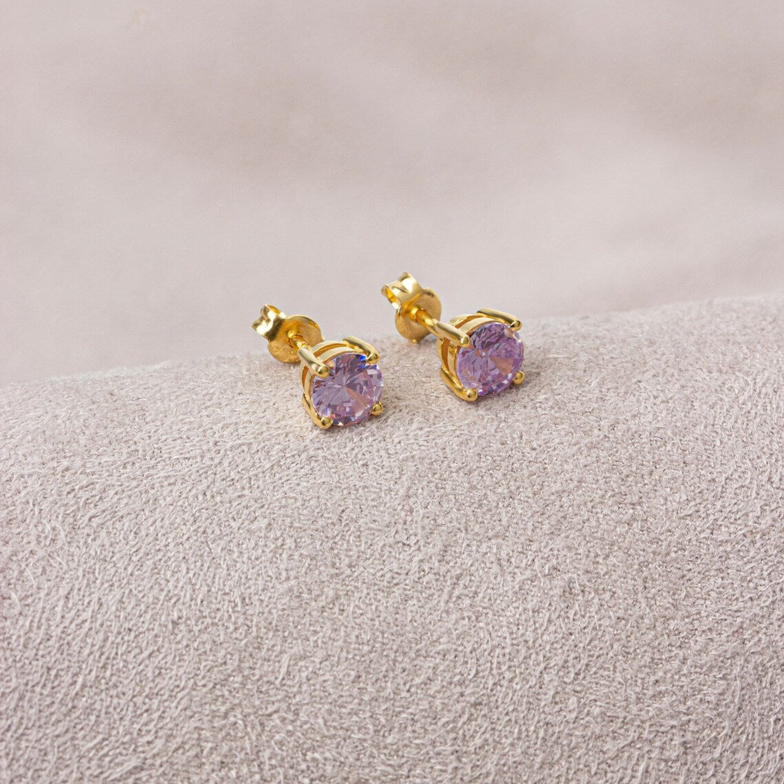 Round Alexandrite Stud Earrings 10K/14K Solid Gold, June Birthstone