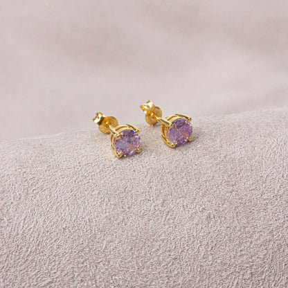 Round Alexandrite Stud Earrings 10K/14K Solid Gold, June Birthstone