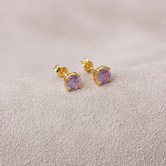 Round Alexandrite Stud Earrings 10K/14K Solid Gold, June Birthstone