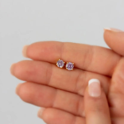 Round Alexandrite Stud Earrings 10K/14K Solid Gold, June Birthstone