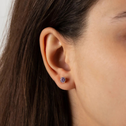 Round Alexandrite Stud Earrings 10K/14K Solid Gold, June Birthstone