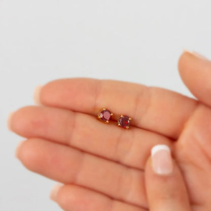 Round Garnet Stud Earrings 10K/14K Solid Gold, January Birthstone