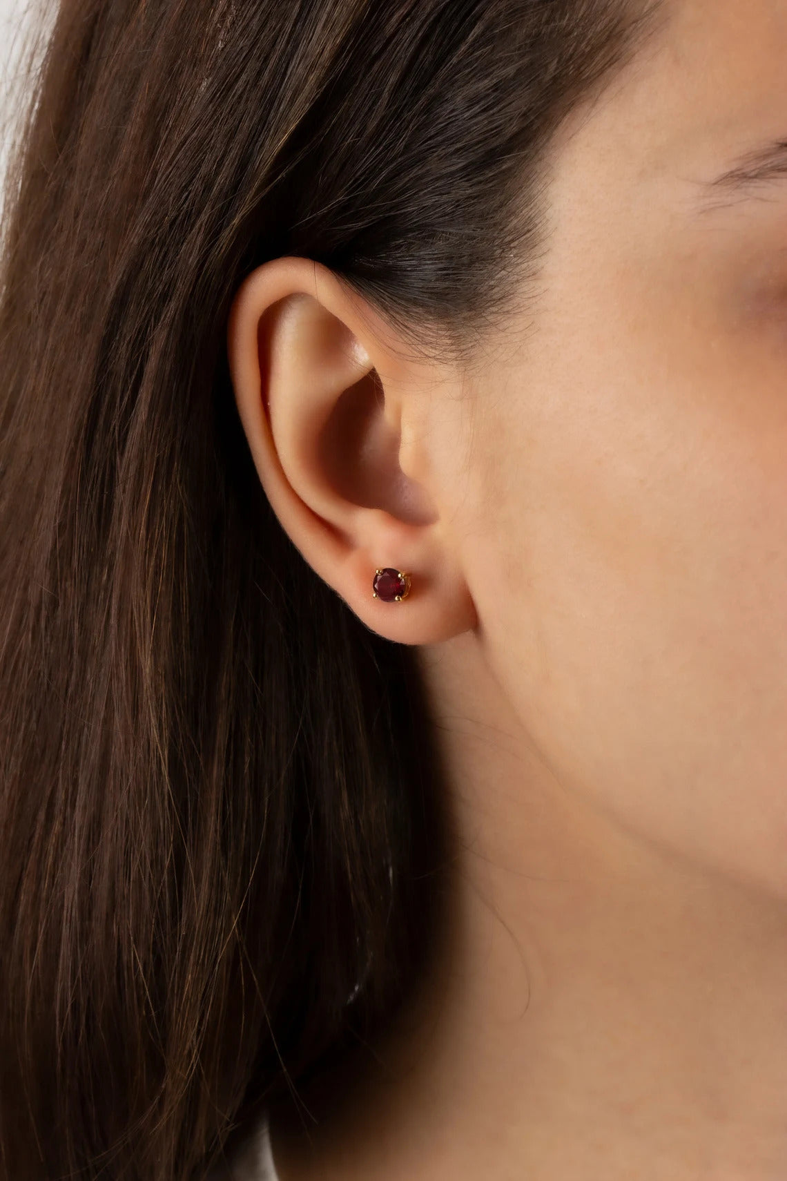 Round Garnet Stud Earrings 10K/14K Solid Gold, January Birthstone