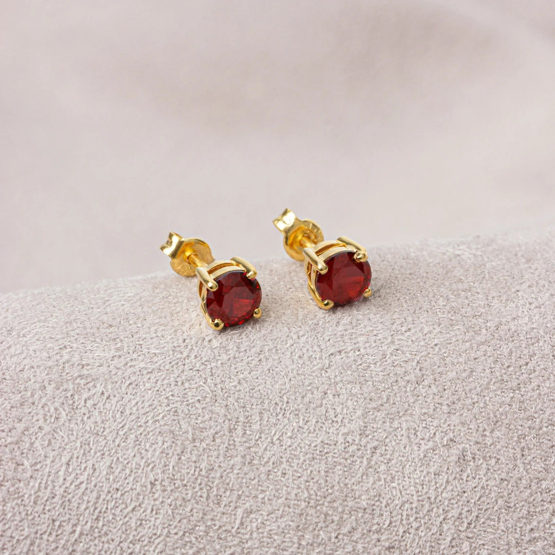 Round Garnet Stud Earrings 10K/14K Solid Gold, January Birthstone