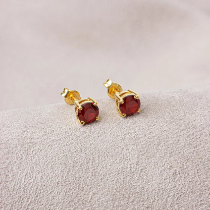 Round Garnet Stud Earrings 10K/14K Solid Gold, January Birthstone