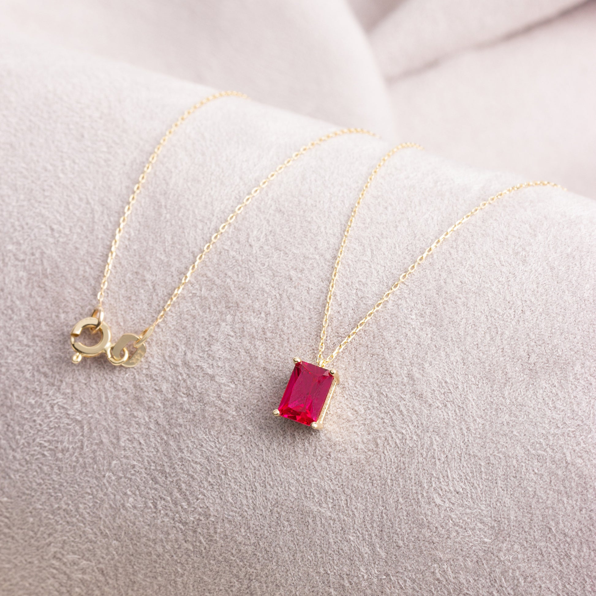 Rectangle Ruby Necklace 14K Solid Gold, Minimalist Birthstone Jewelry, Rectangle Necklace, Perfect Gift for Mother's Day - Girlfriend - Wife