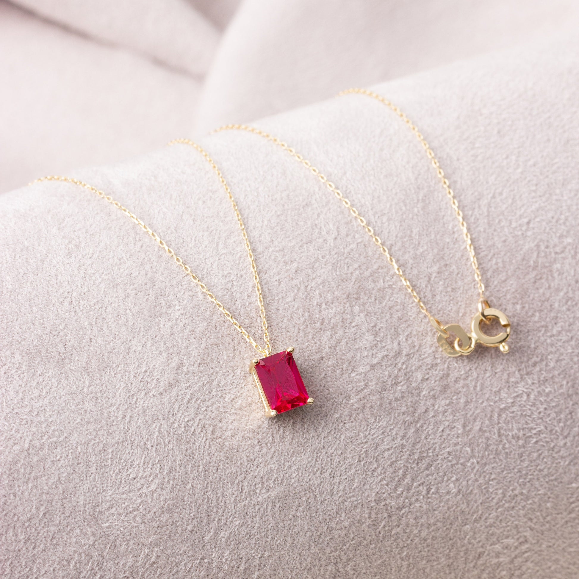 Rectangle Ruby Necklace 14K Solid Gold, Minimalist Birthstone Jewelry, Rectangle Necklace, Perfect Gift for Mother's Day - Girlfriend - Wife