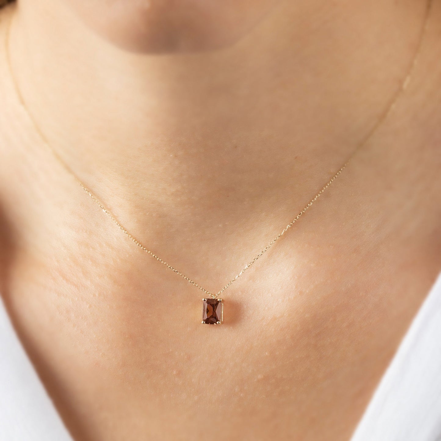 Rectangle Smoky Quartz Necklace 14K Solid Gold, Minimalist Brown GemStone Rectangle Necklace, Perfect Gift for Mother's Day Girlfriend Wife