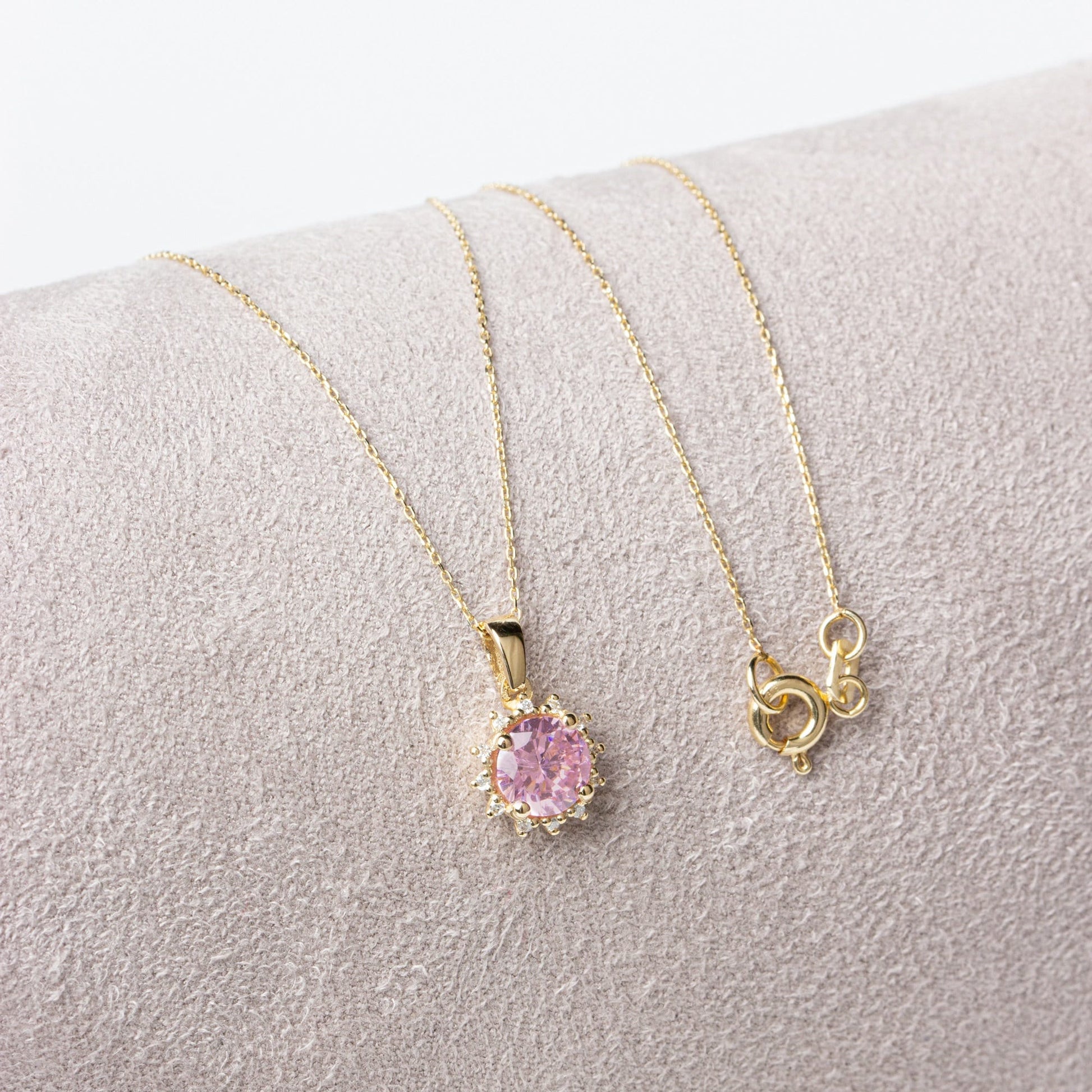 14K Gold Pink Tourmaline & Diamond Necklace - Real Round Birthstone Pendant, Perfect Gift for Mother's Day - Girlfriend - Wife