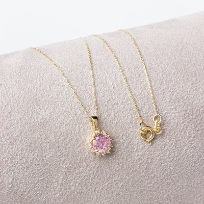 14K Gold Pink Tourmaline & Diamond Necklace - Real Round Birthstone Pendant, Perfect Gift for Mother's Day - Girlfriend - Wife
