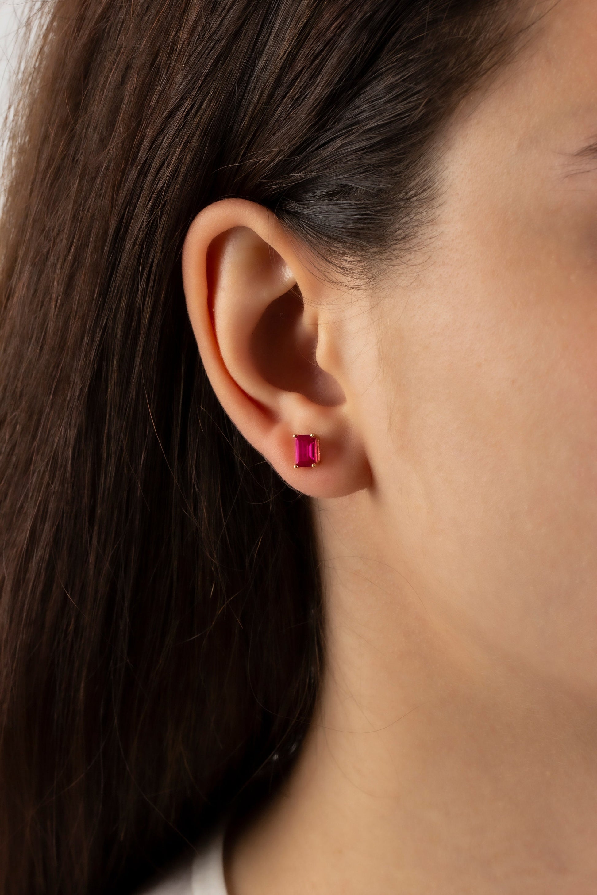 Ruby Earring in 14K Solid Gold, Rectangle July Birthstone Gift, Elegant Women's Earring for Mother's Day & Mom