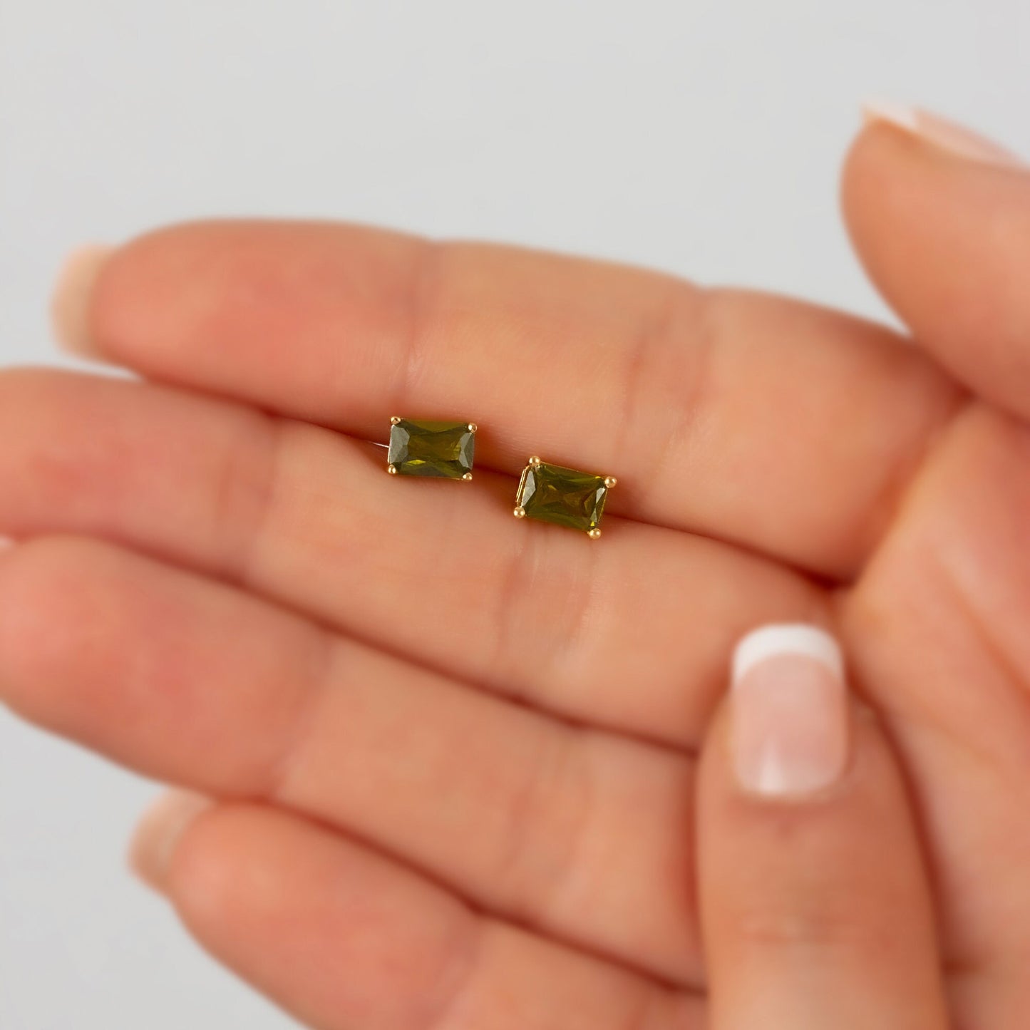 Rectangle Peridot Earring, 14K Solid Gold, August Birthstone Earrings, Perfect Gift for Mother's Day - Girlfriend - Wife
