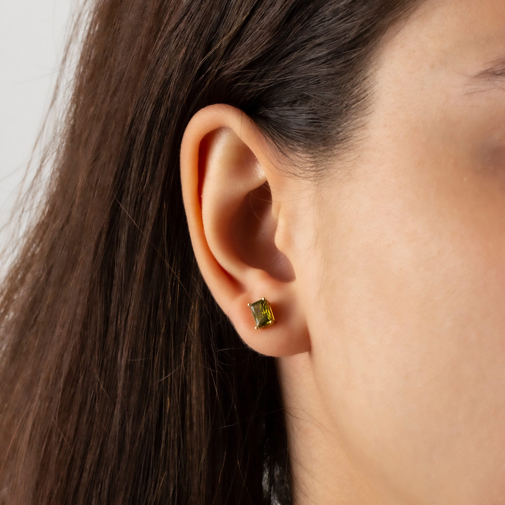 Rectangle Peridot Earring, 14K Solid Gold, August Birthstone Earrings, Perfect Gift for Mother's Day - Girlfriend - Wife