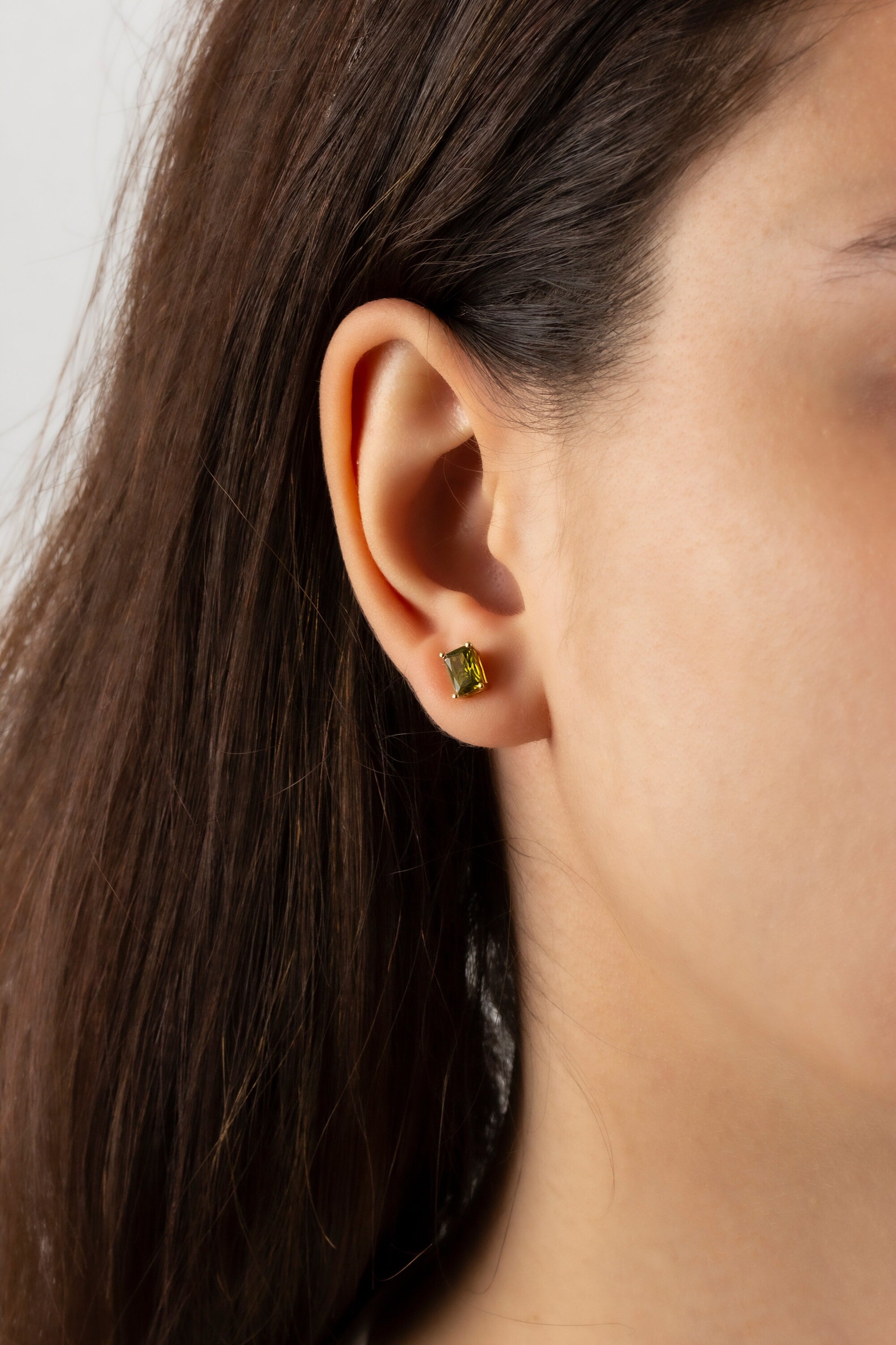 Rectangle Peridot Earring, 14K Solid Gold, August Birthstone Earrings, Perfect Gift for Mother's Day - Girlfriend - Wife