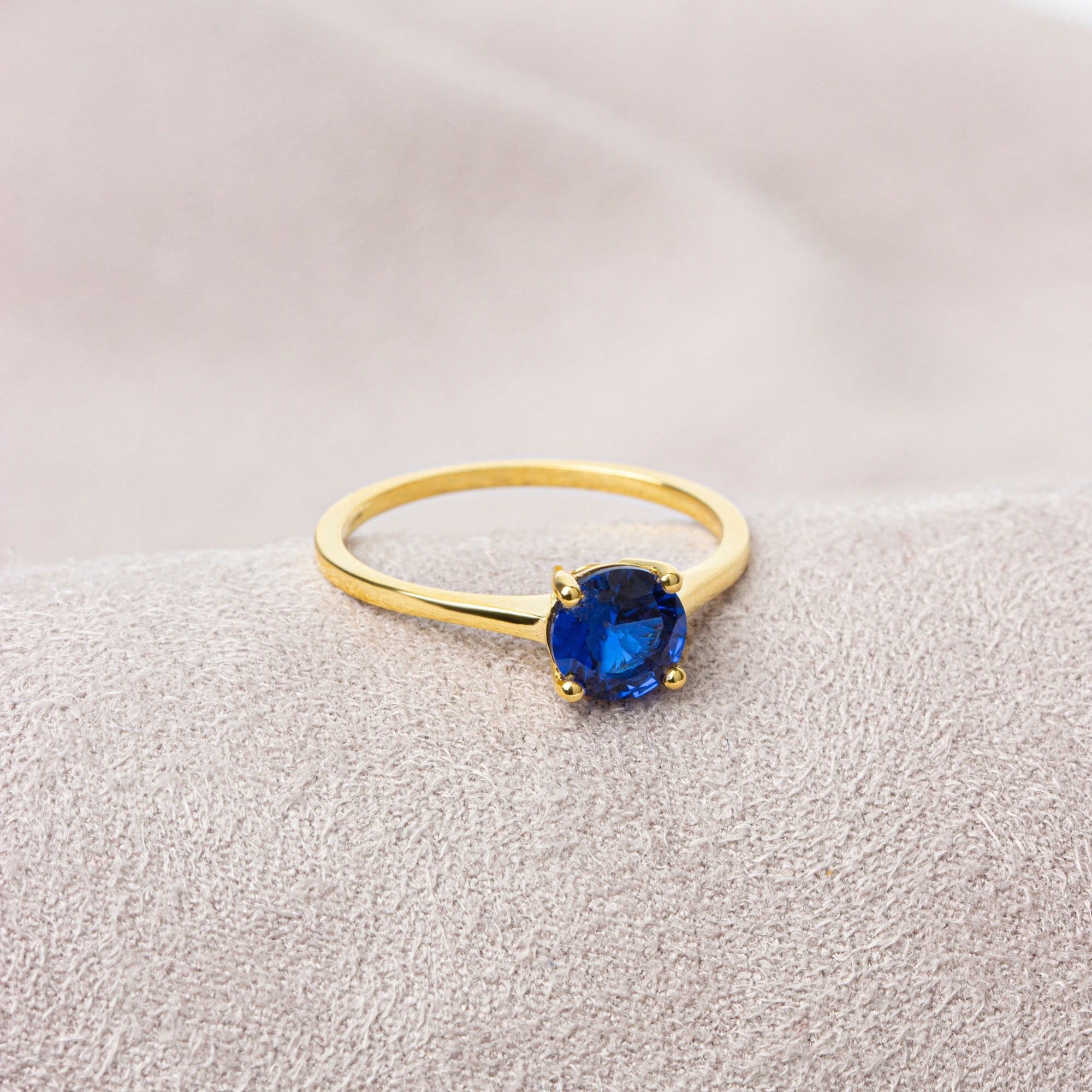 Round Sapphire Birthstone Ring 14K Solid Gold, Perfect Gift for Mother's Day - Girlfriend - Wife