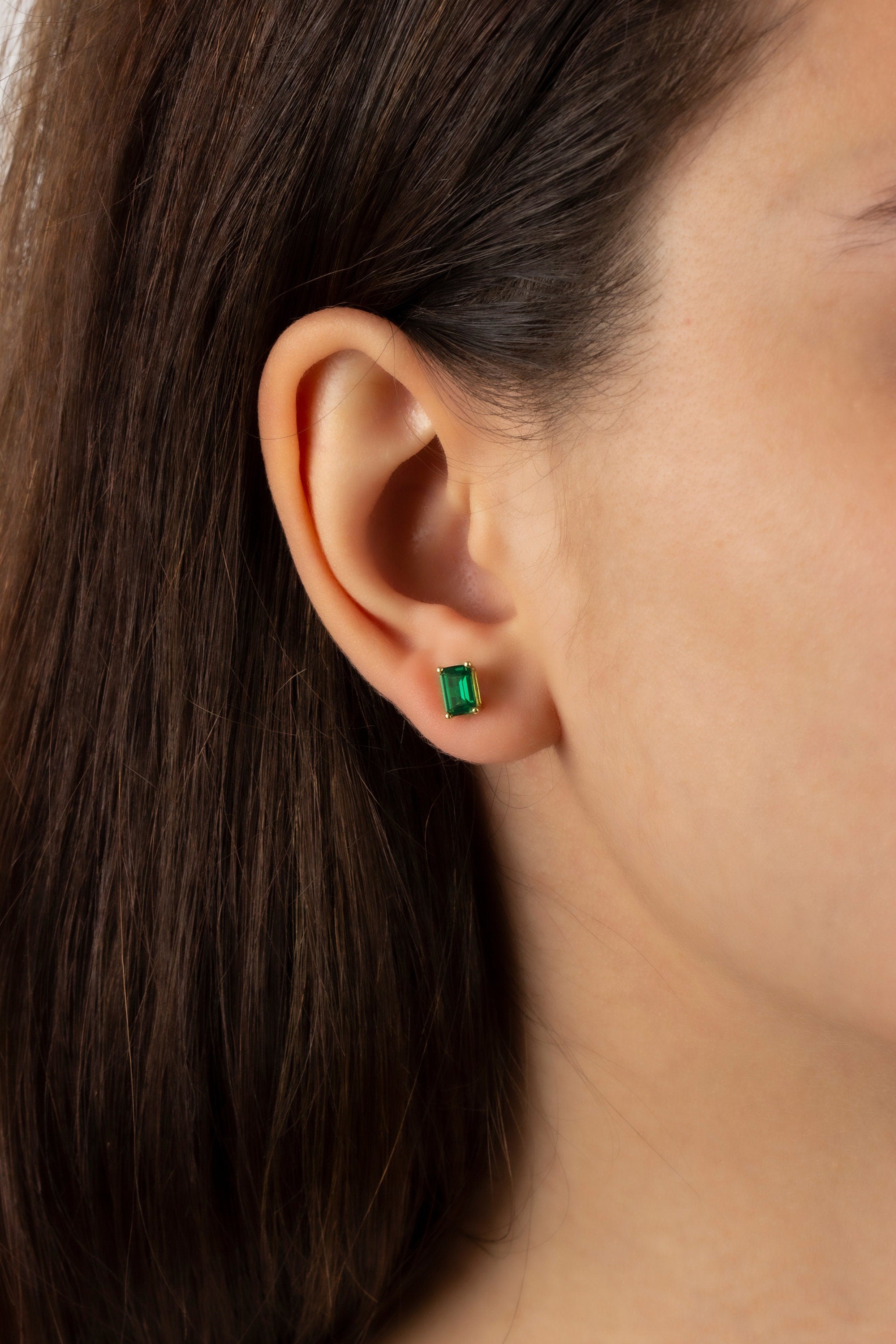 Rectangle Emerald Earring, 14K Solid Gold Earring, Birthstone, Perfect Gift for Mother's Day - Girlfriend - Wife