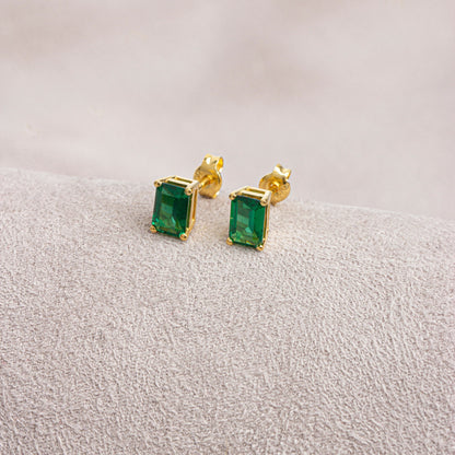 Rectangle Emerald Earring, 14K Solid Gold Earring, Birthstone, Perfect Gift for Mother's Day - Girlfriend - Wife