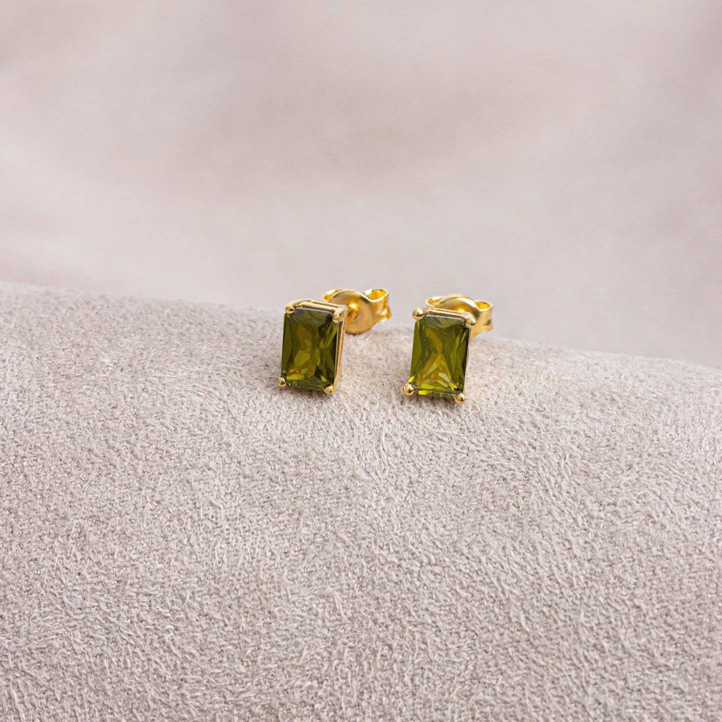 Rectangle Peridot Earring, 14K Solid Gold, August Birthstone Earrings, Perfect Gift for Mother's Day - Girlfriend - Wife