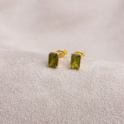 Rectangle Peridot Earring, 14K Solid Gold, August Birthstone Earrings, Perfect Gift for Mother's Day - Girlfriend - Wife