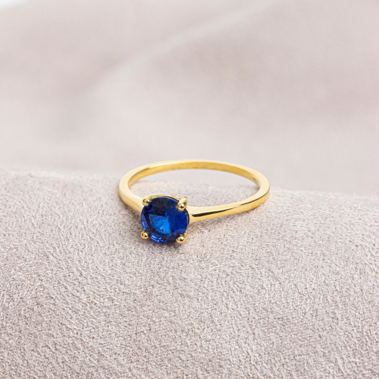 Round Sapphire Birthstone Ring 14K Solid Gold, Perfect Gift for Mother's Day - Girlfriend - Wife