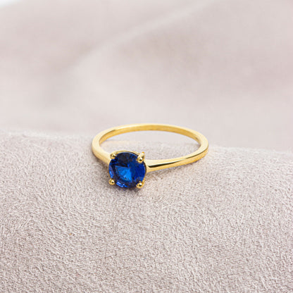 Round Sapphire Birthstone Ring 14K Solid Gold, Perfect Gift for Mother's Day - Girlfriend - Wife