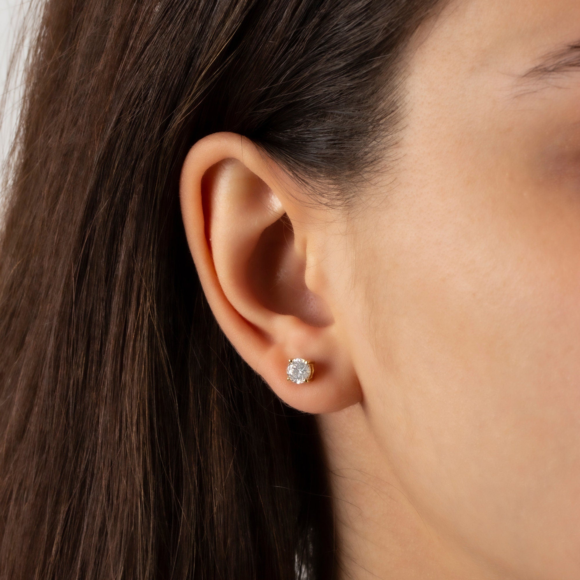Round White Topaz Earrings 14K Solid Gold, Birthstone, Elegant Earrings, Perfect Gift for Mother's Day - Girlfriend - Wife