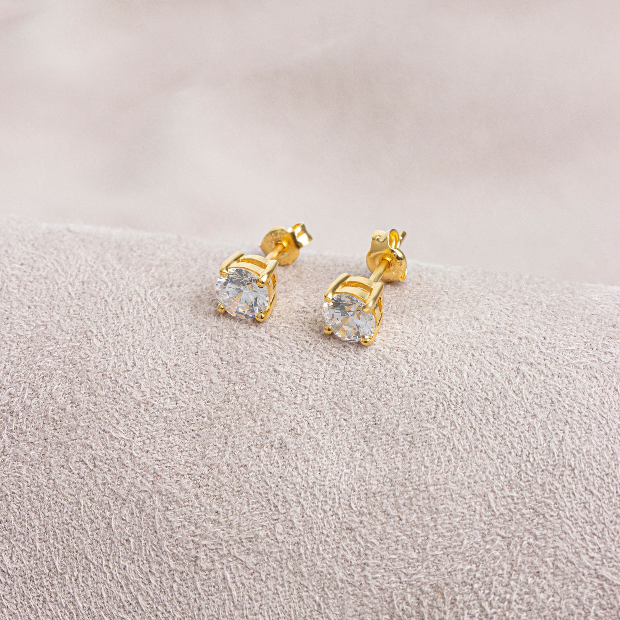 Round White Topaz Earrings 14K Solid Gold, Birthstone, Elegant Earrings, Perfect Gift for Mother's Day - Girlfriend - Wife
