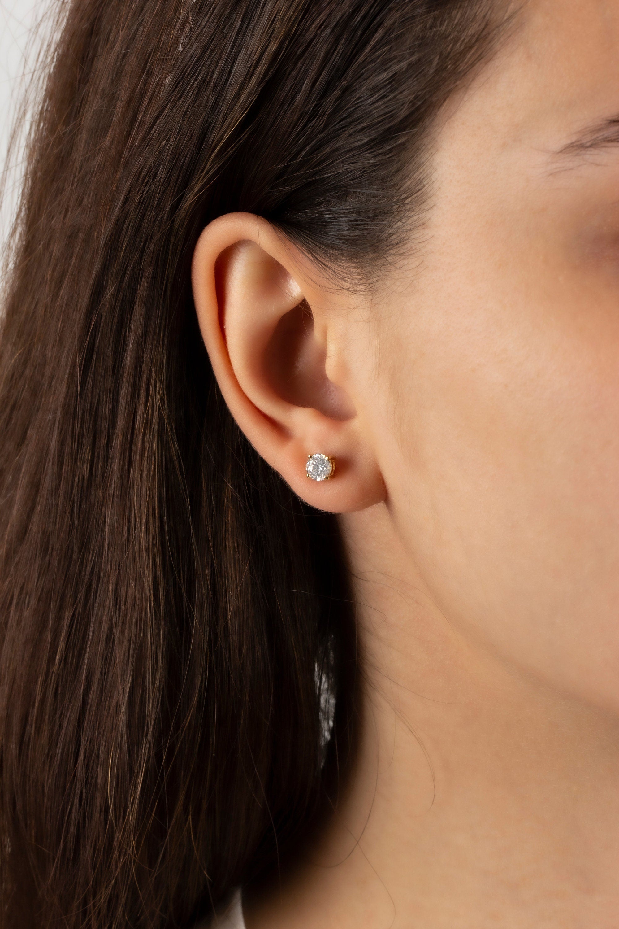 Round White Topaz Earrings 14K Solid Gold, Birthstone, Elegant Earrings, Perfect Gift for Mother's Day - Girlfriend - Wife