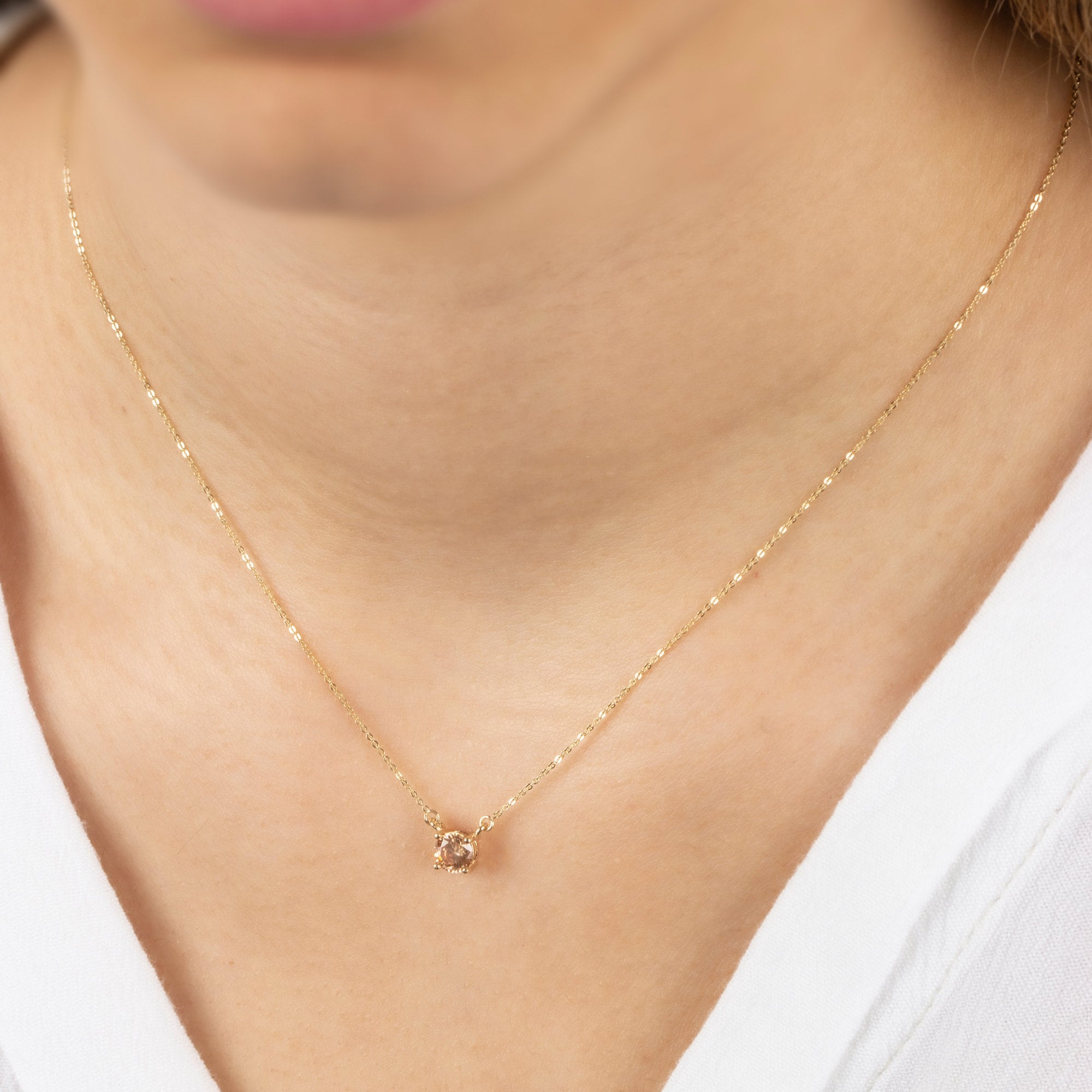 Round Double Link Citrine Necklace 14K Solid Gold, Birthstone Minimalist Jewelry, Perfect Gift for Mother's Day - Girlfriend - Wife