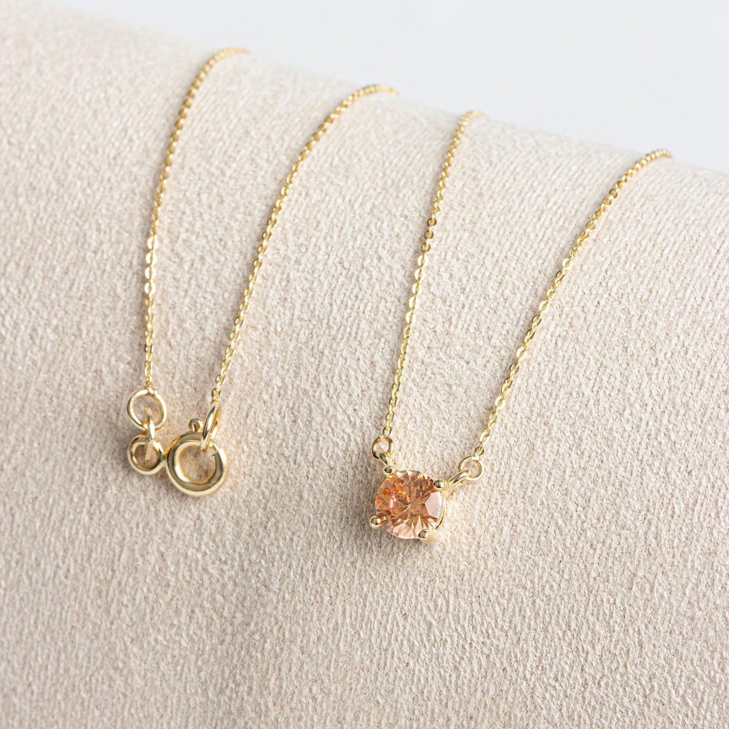 Round Double Link Citrine Necklace 14K Solid Gold, Birthstone Minimalist Jewelry, Perfect Gift for Mother's Day - Girlfriend - Wife