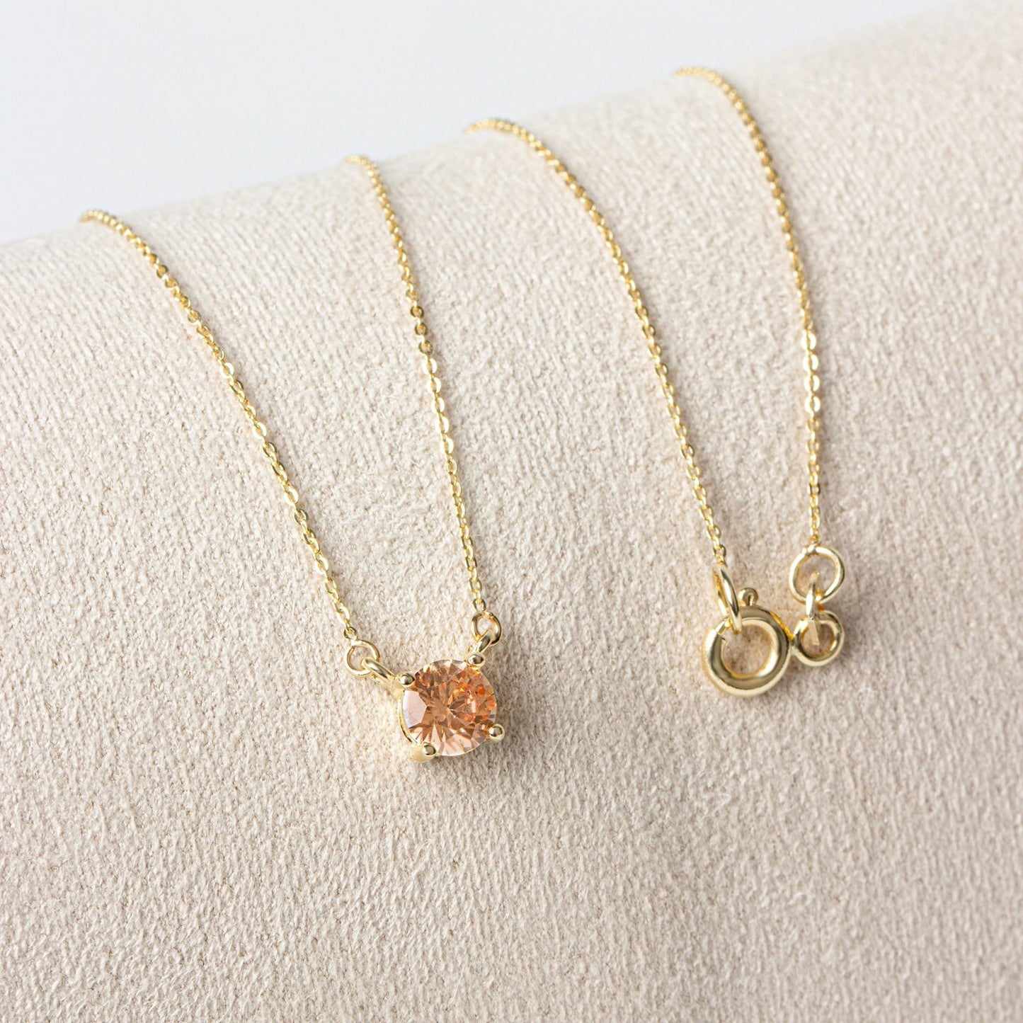 Round Double Link Citrine Necklace 14K Solid Gold, Birthstone Minimalist Jewelry, Perfect Gift for Mother's Day - Girlfriend - Wife