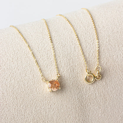 Round Double Link Citrine Necklace 14K Solid Gold, Birthstone Minimalist Jewelry, Perfect Gift for Mother's Day - Girlfriend - Wife