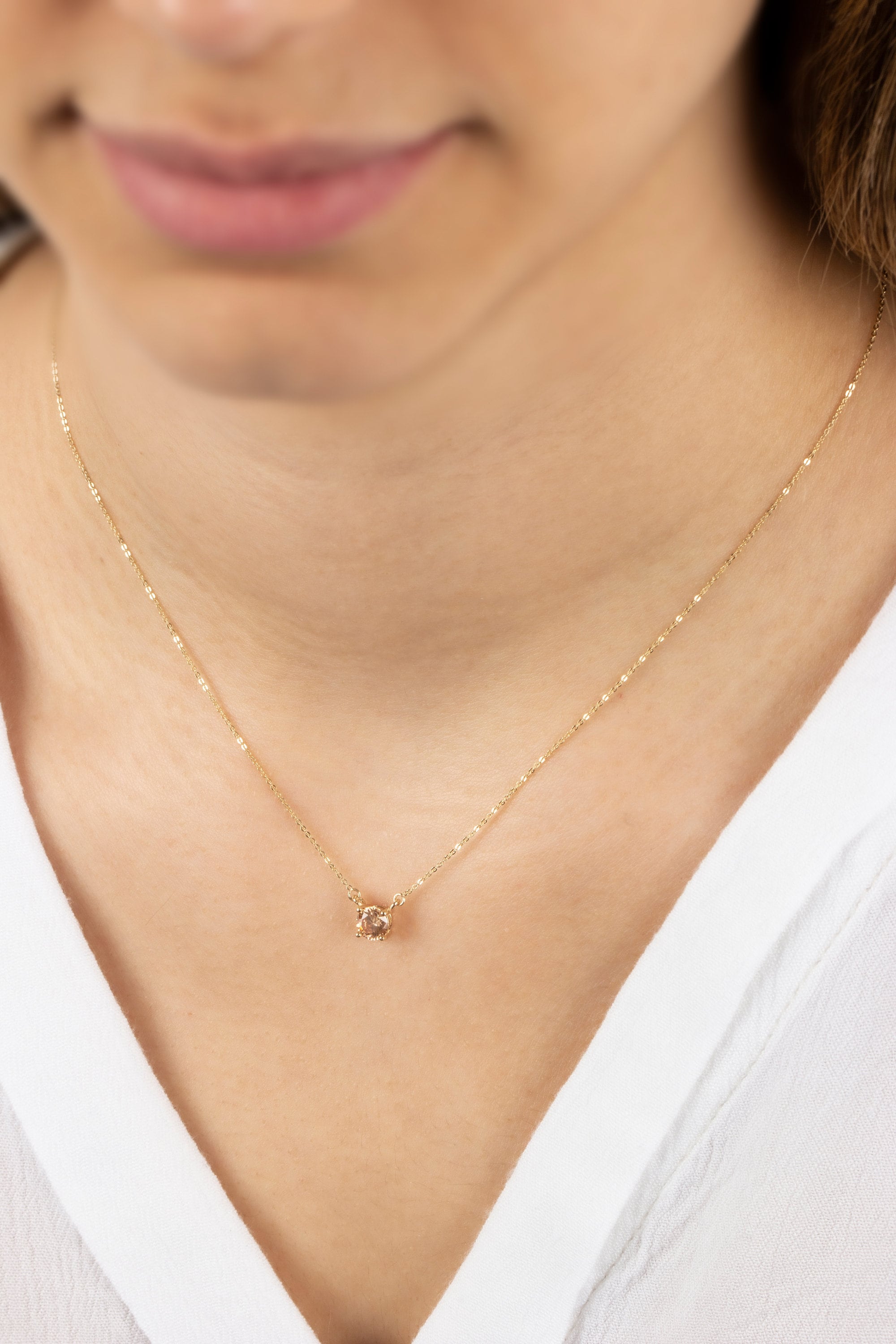 Round Double Link Citrine Necklace 14K Solid Gold, Birthstone Minimalist Jewelry, Perfect Gift for Mother's Day - Girlfriend - Wife