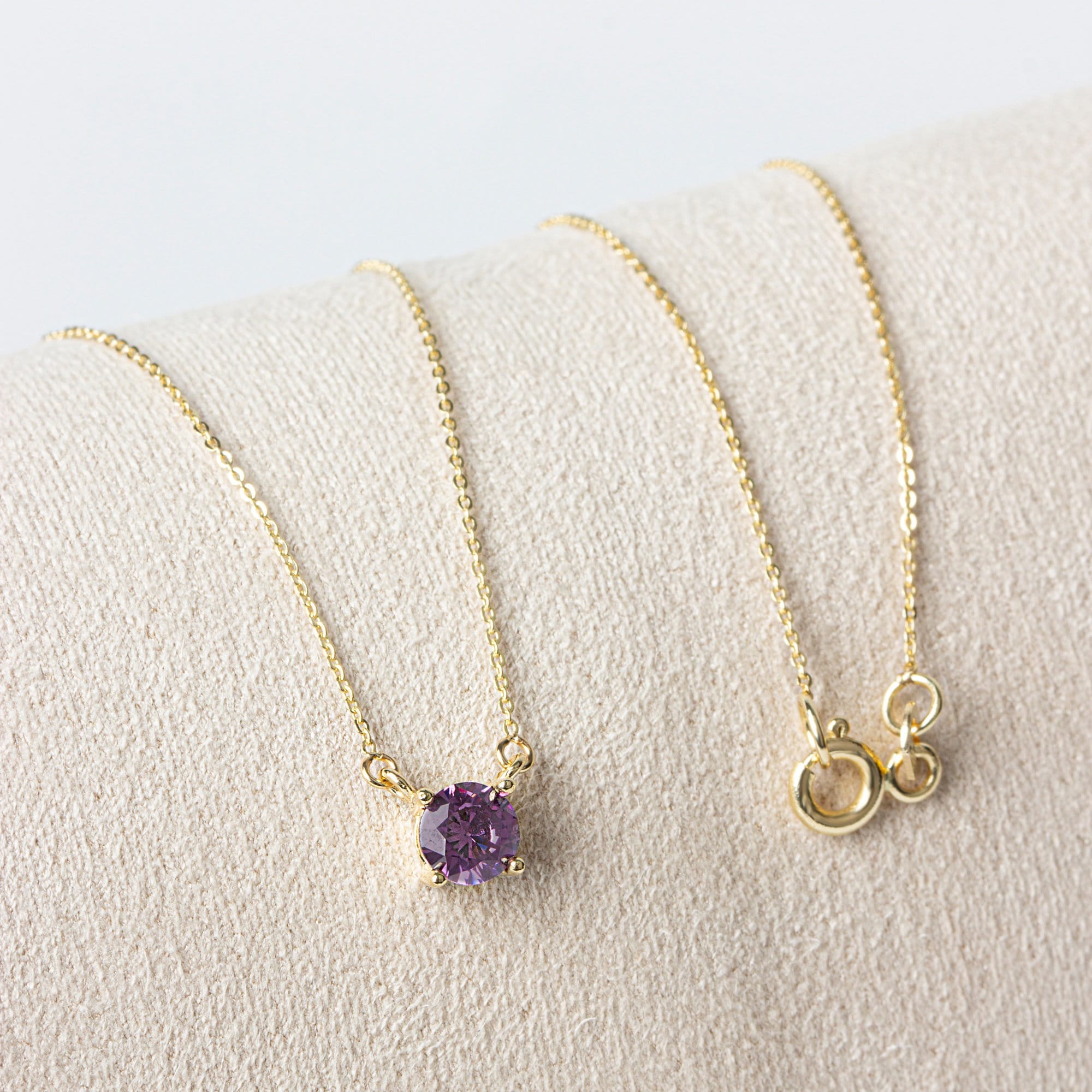 Round Double Link Amethyst Necklace 14K Solid Gold, Minimalist Round, February Birthstone, Perfect Gift for Mother's Day - Girlfriend - Wife