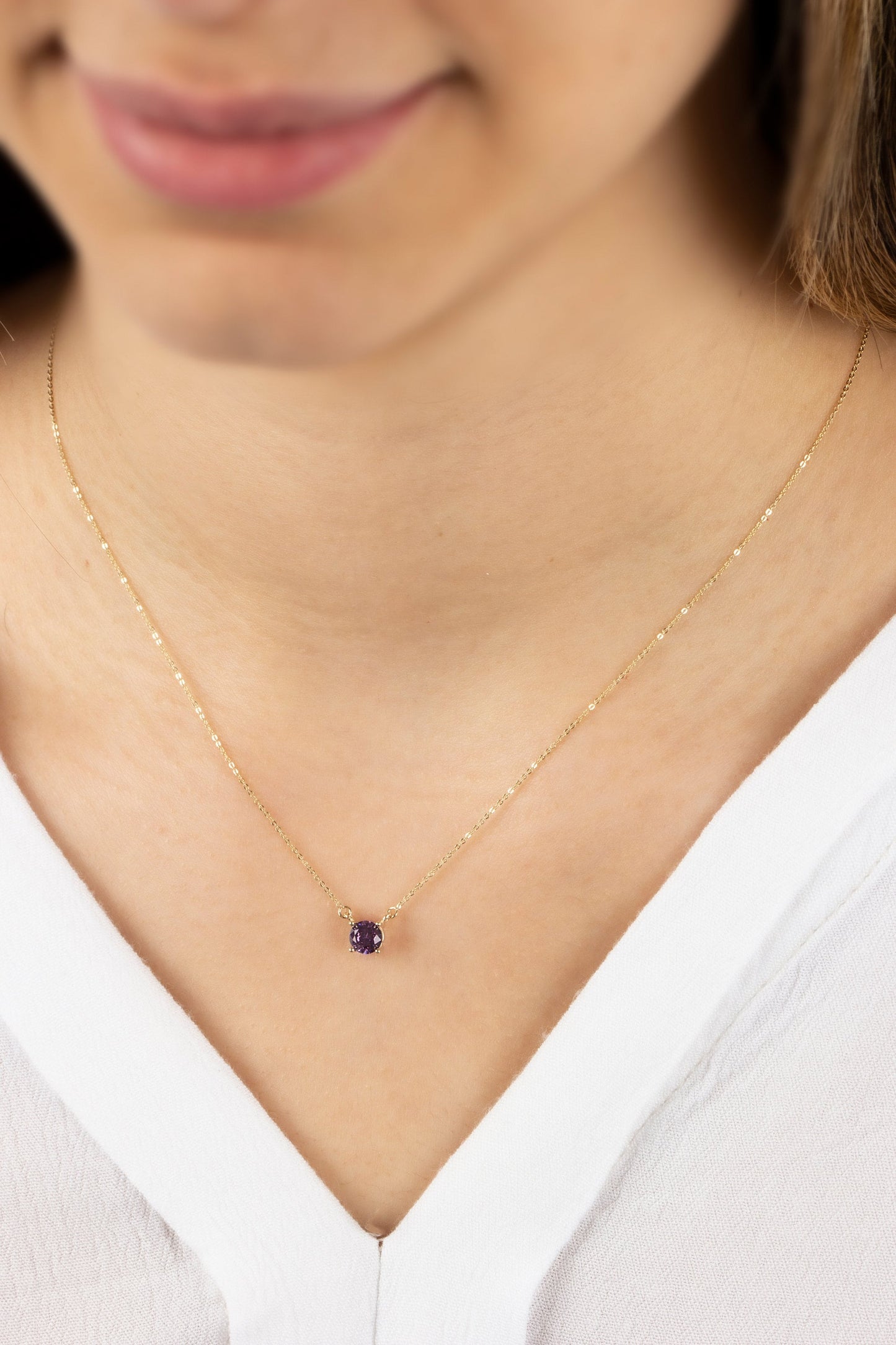 Round Double Link Amethyst Necklace 14K Solid Gold, Minimalist Round, February Birthstone, Perfect Gift for Mother's Day - Girlfriend - Wife