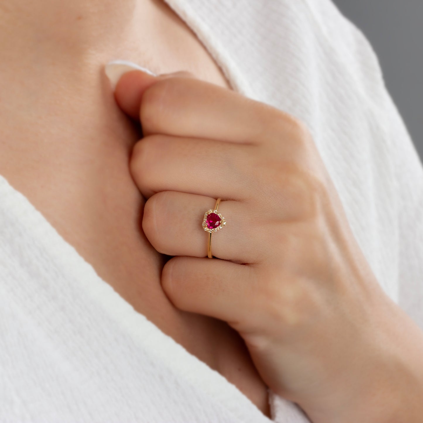 Real Diamond Heart Ruby Ring 14K Solid Gold, Birthstone, Perfect Gift for Mother's Day - Girlfriend - Wife