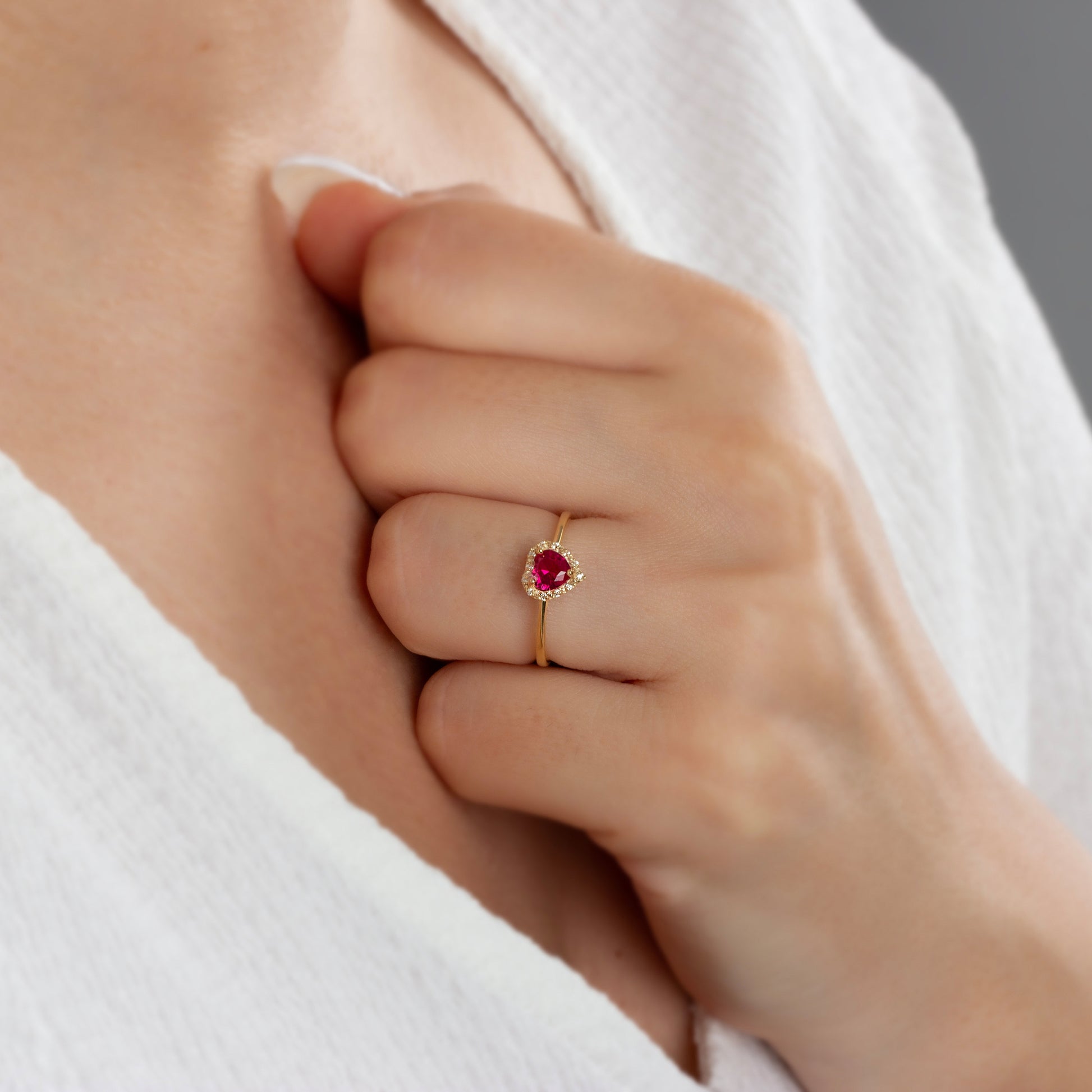 Real Diamond Heart Ruby Ring 14K Solid Gold, Birthstone, Perfect Gift for Mother's Day - Girlfriend - Wife