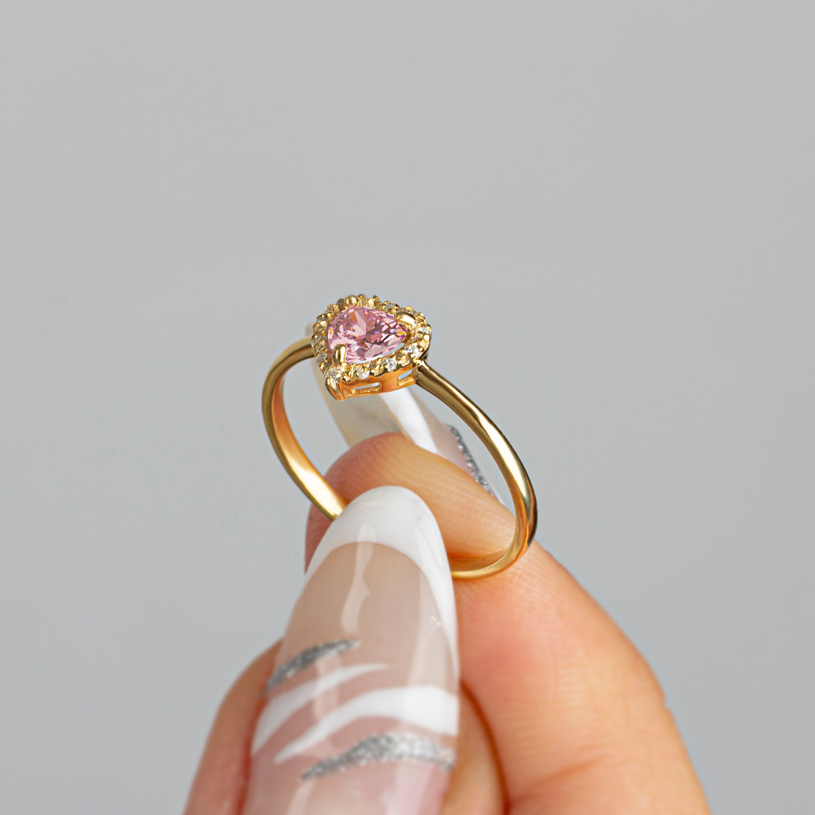 Real Diamond 14K Solid Gold Heart Pink Tourmailine Ring, Perfect Gift for Mother's Day - Girlfriend - Wife