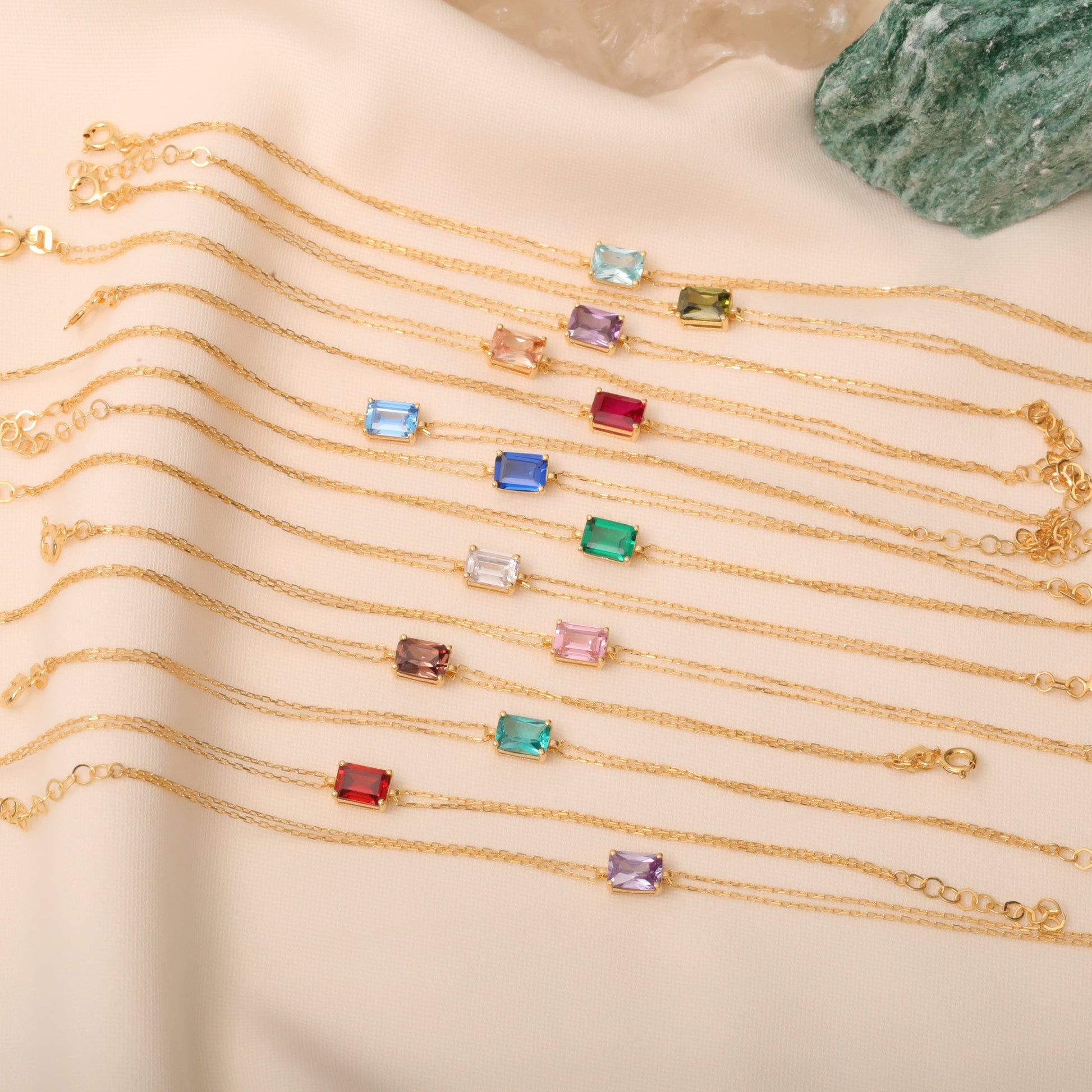 Rectangular Sapphire Bracelet 14K Solid Gold, Dainty Baguette, September Birthstone, Perfect Gift for Mother's Day - Girlfriend - Wife