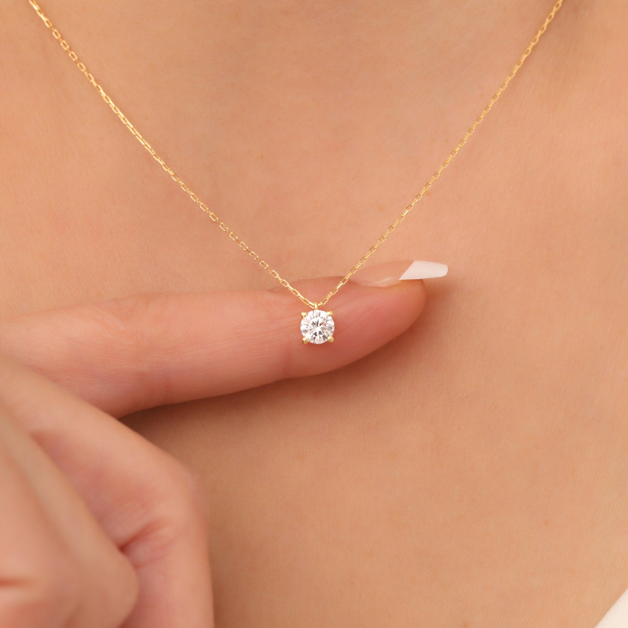 14K Solid Gold White Topaz Necklace - Minimalist Birthstone Jewelry, Stylish Design, Perfect Mother's Day Gift for Her